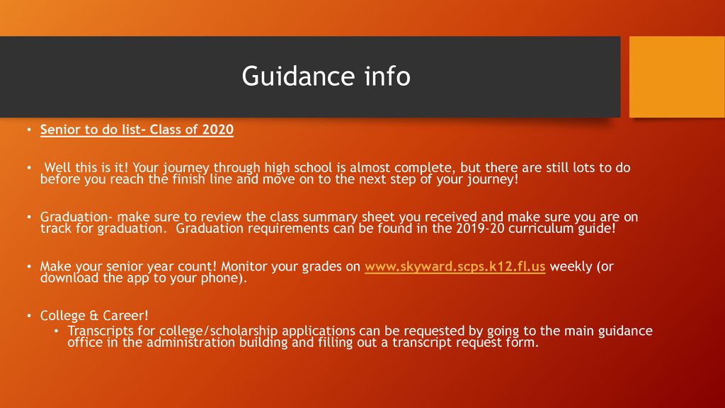 Guidance info Senior to do list- Class of 2020