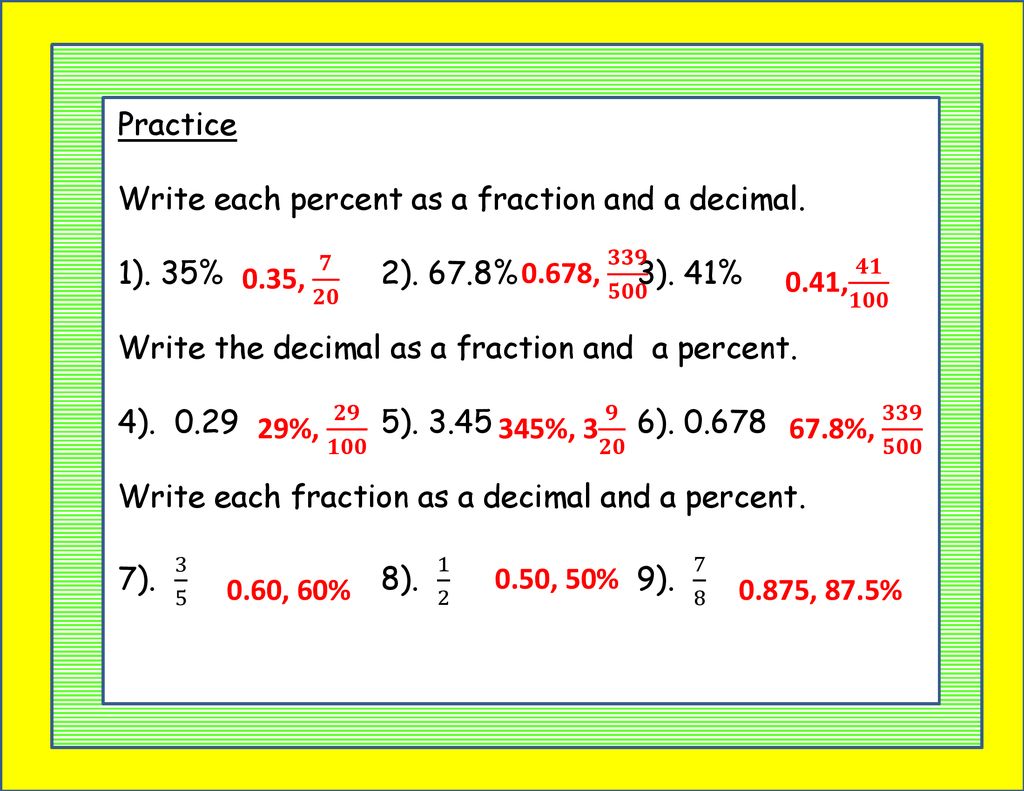 Fractions, Decimals and Percent - ppt download