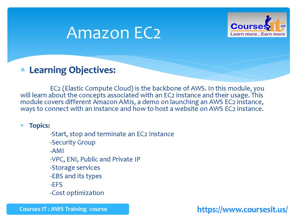 Amazon EC2 Learning Objectives: