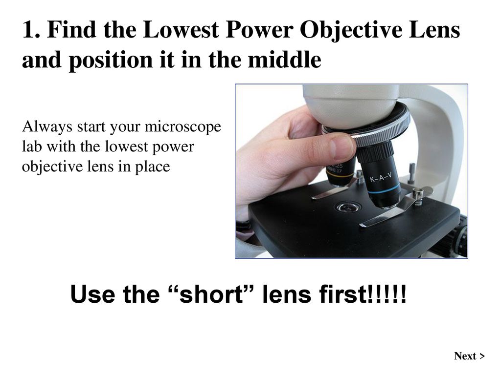 Which objective lens should be in position before you store a microscope
