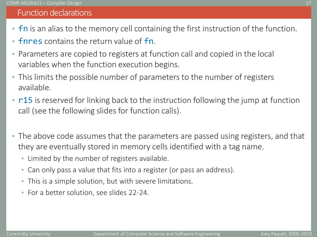 Compiler design Code generation COMP 442/6421 – Compiler Design - ppt ...