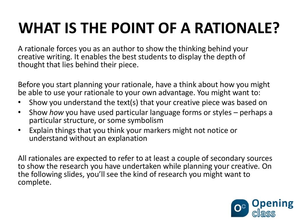 WRITING A RATIONALE FOR A CREATIVE RESPONSE - ppt download