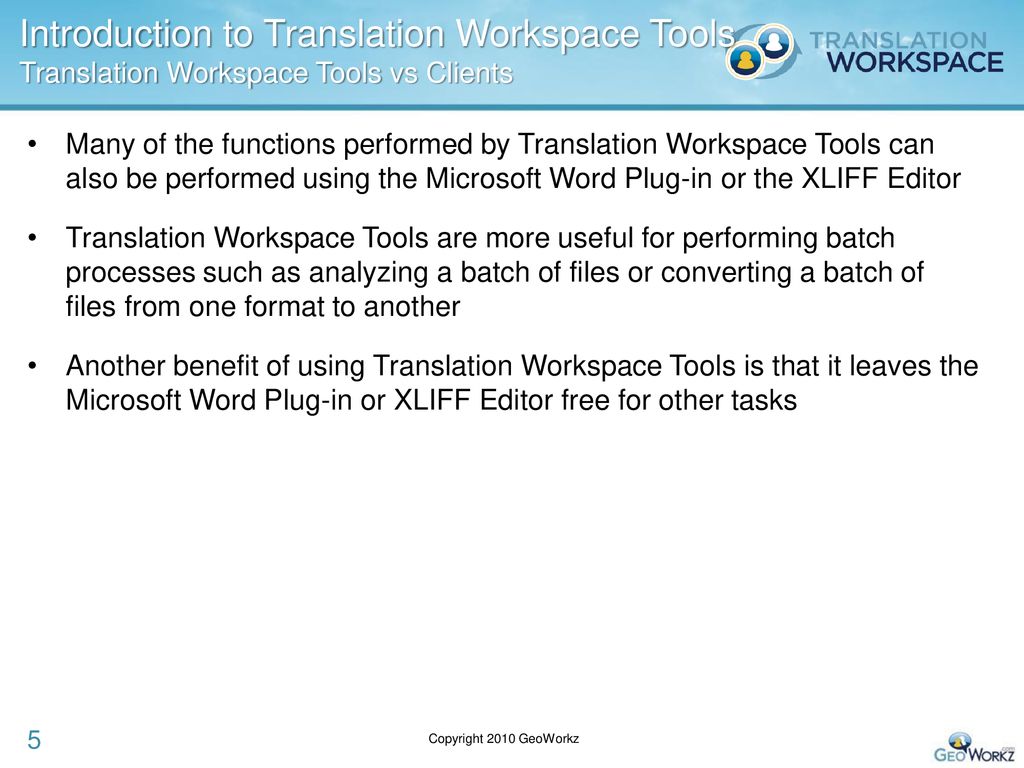 Translation Workspace Tools - ppt download