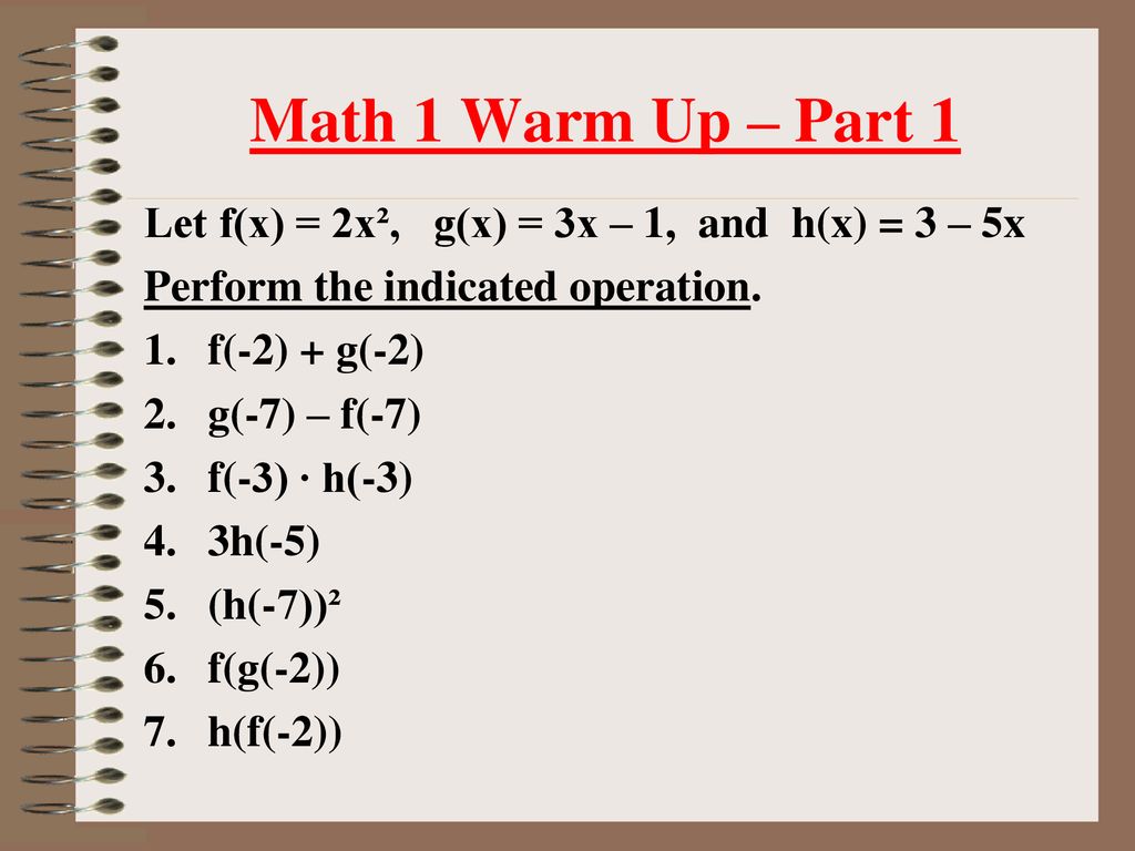 Math 1 Warm Up Evaluate 1 F X 2x 15 For X 3 Ppt Download Math 1 Warm Up Evaluate 1 F X 2x 15 For X 3 Ppt Download