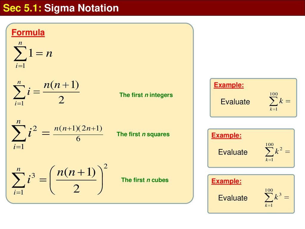 Summation notation formula