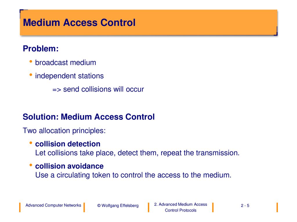 Medium Access Control Problem: Solution: Medium Access Control