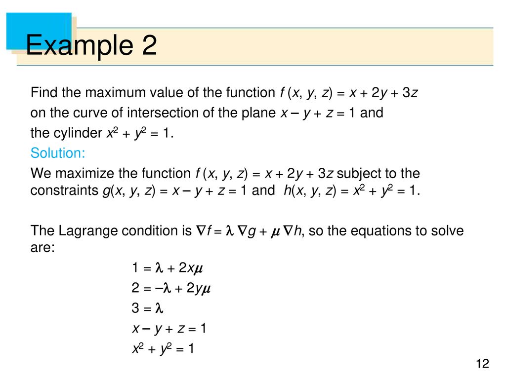 14 8 Lagrange Multipliers Ppt Download