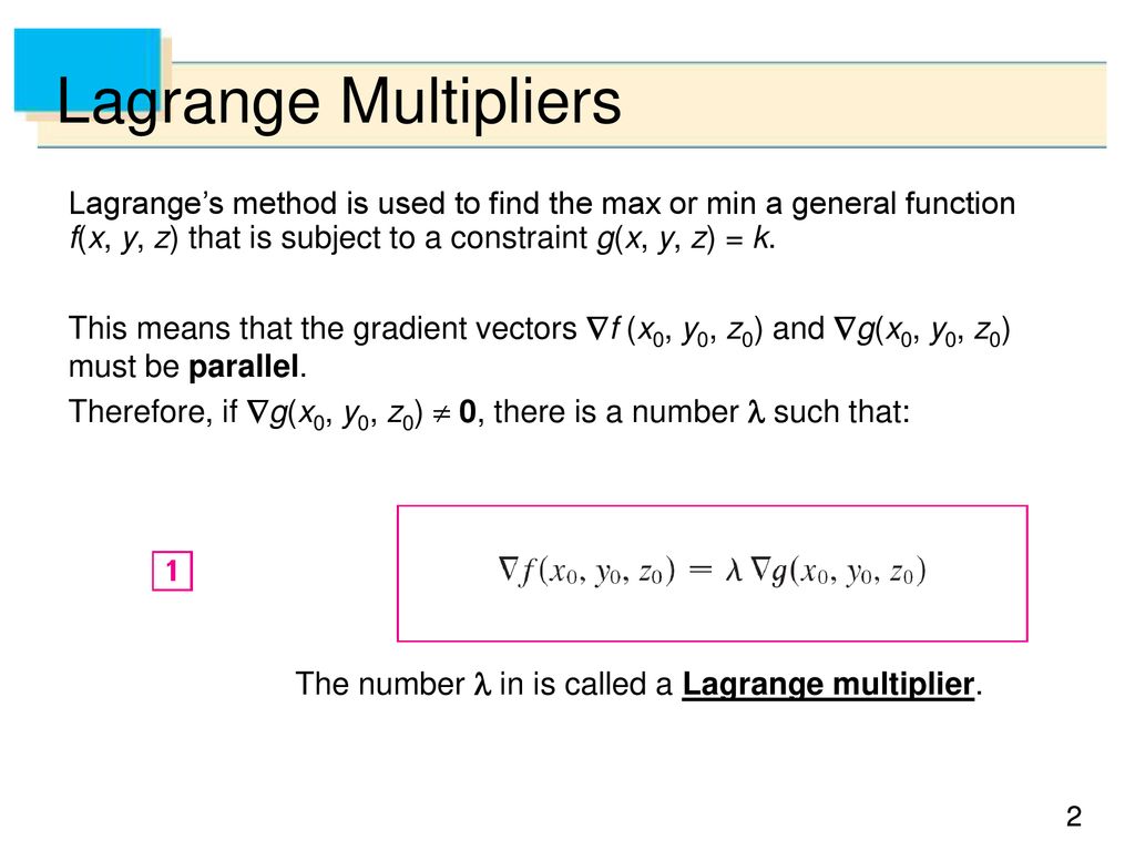 14 8 Lagrange Multipliers Ppt Download