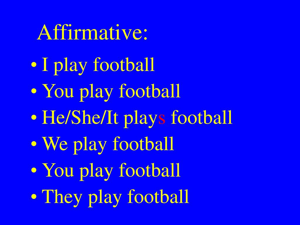 Present simple: I play football Past simple: I played football Future simple: I'll play football