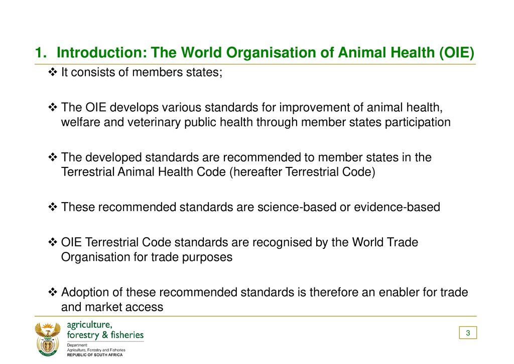 Overview 2. The Terrestrial Animal Health Code on Animal Welfare - ppt  download