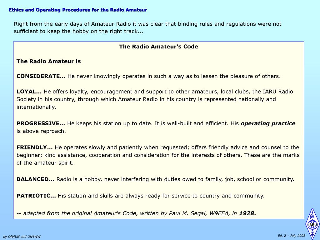 Ethics and Operating Procedures for the Radio Amateur pic