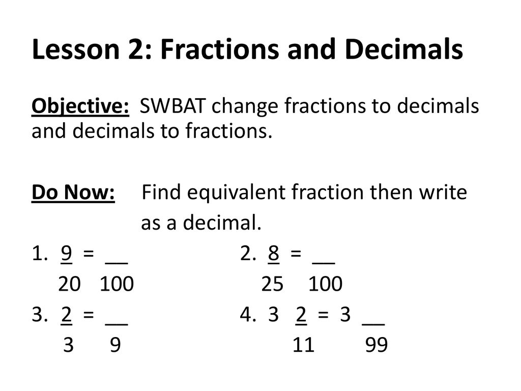 Unit 30 The Number System Lesson 30 Fractions and Decimals - ppt