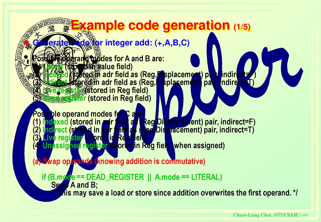 CODE GENERATION Chuen-Liang Chen Department of Computer Science - ppt ...