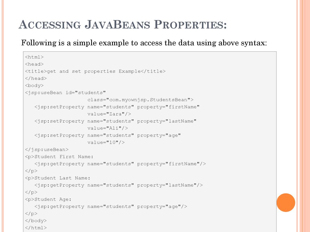 JSP JavaBeans 9-Feb ppt download