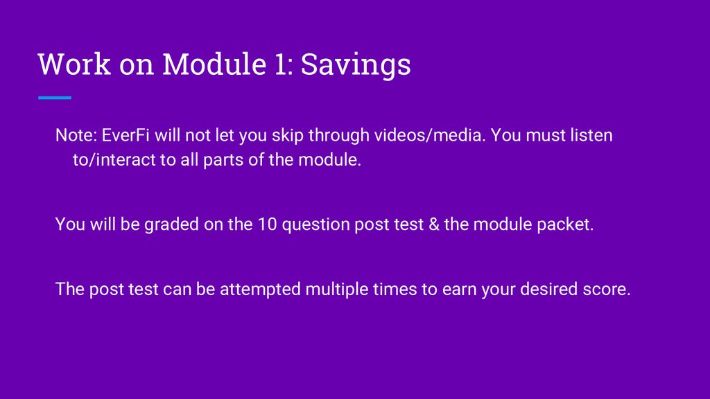Work on Module 1: Savings