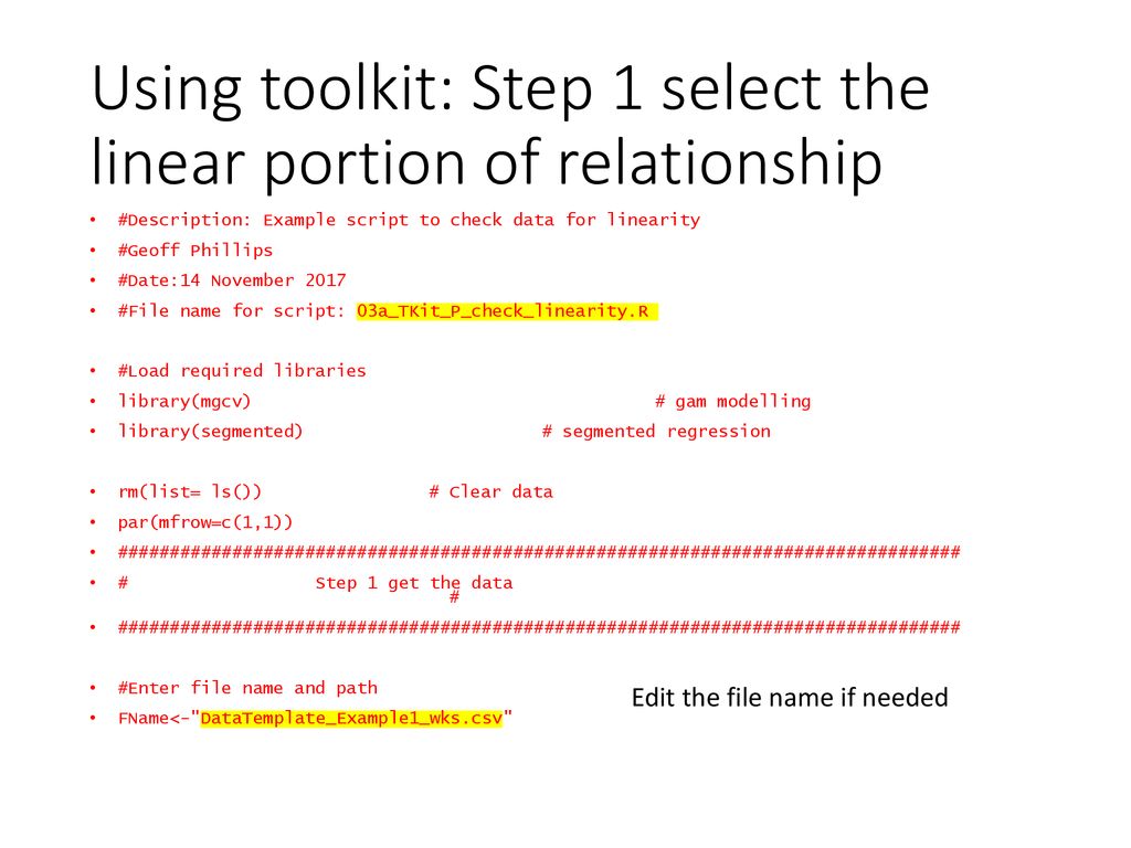 Selecting linear portion of the data and running linear regressions