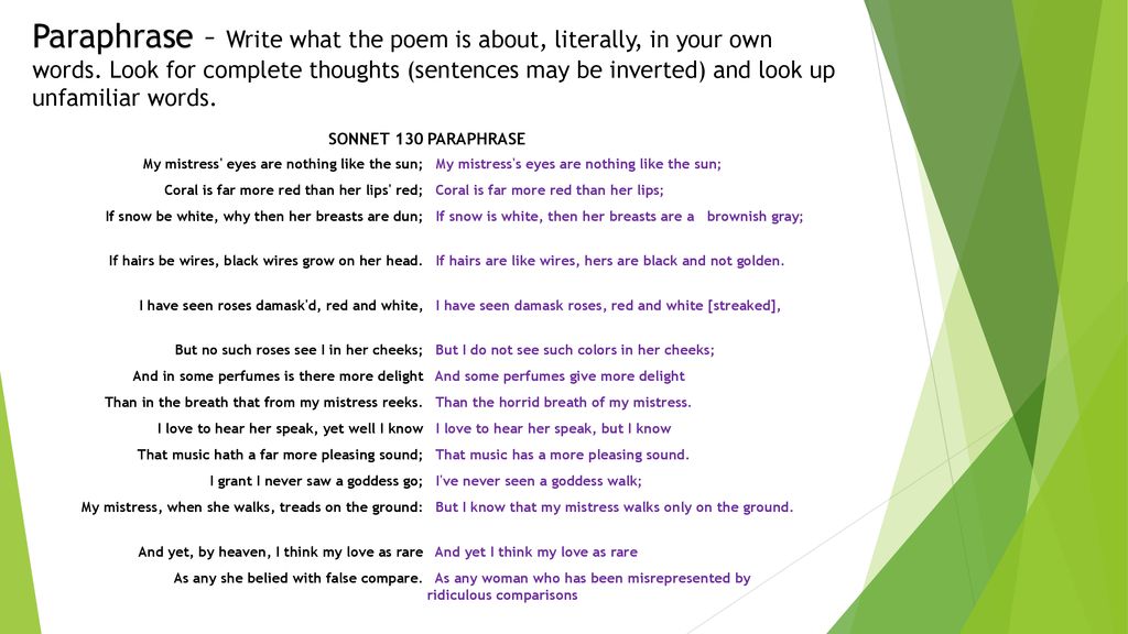 Shakespeare Sonnet 130 Analysis - ppt download