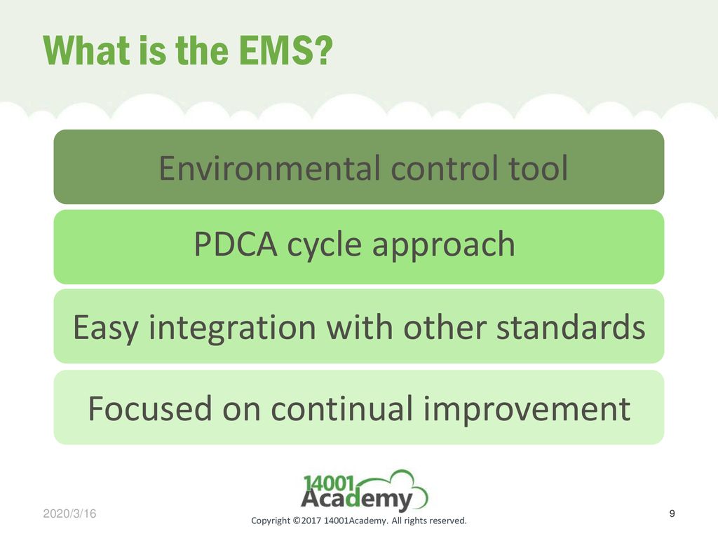 What is the EMS Environmental control tool PDCA cycle approach