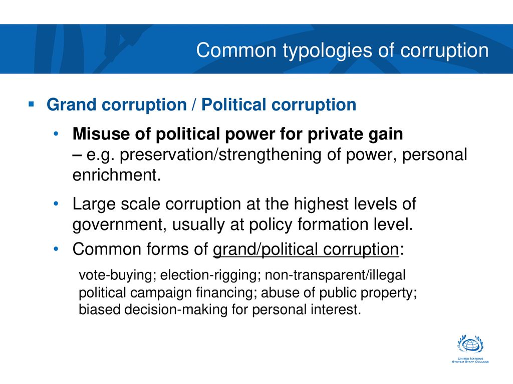 Common typologies of corruption