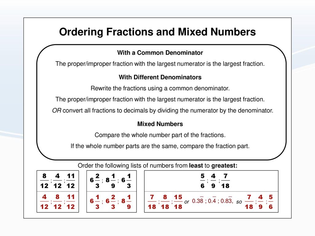 Compare and Order Rational Numbers - ppt download For Ordering Fractions And Decimals Worksheet
