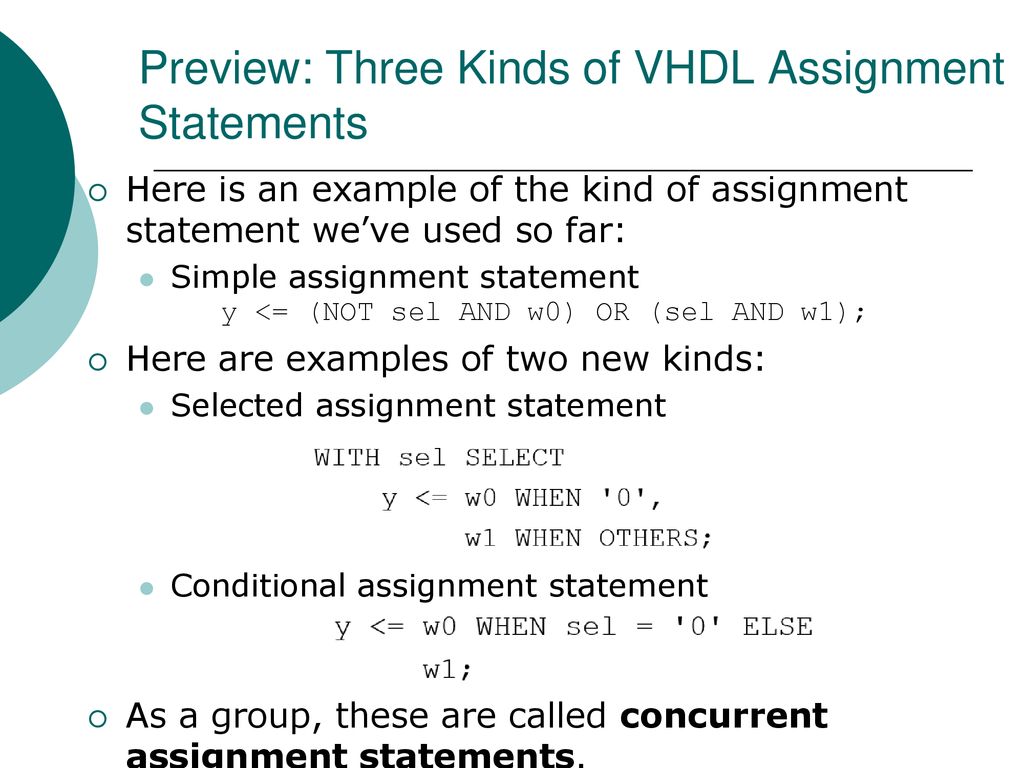 concurrent assignment statements in vhdl