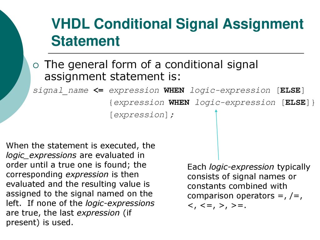 assignment statement meaning in vhdl