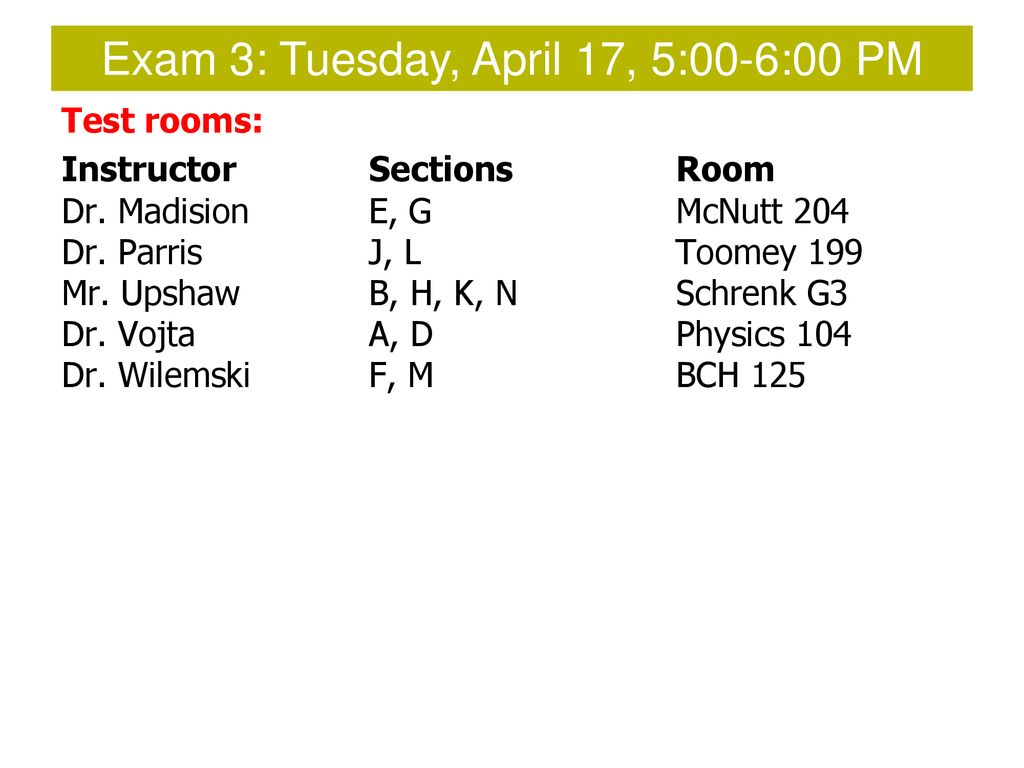 Exam 3 Tuesday April 17 5 00 6 00 Pm Ppt Download