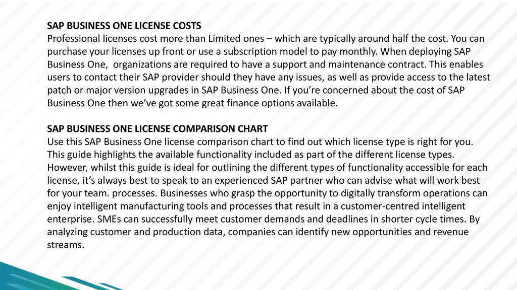 sap business one license comparison chart sap business one license comparison chart