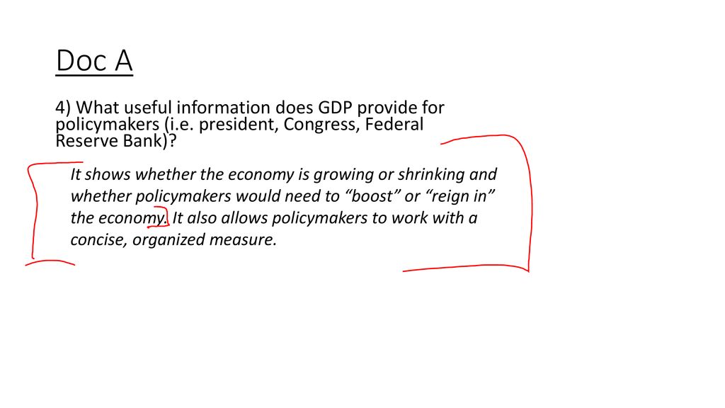 Doc A 4) What useful information does GDP provide for policymakers (i.e. president, Congress, Federal Reserve Bank)