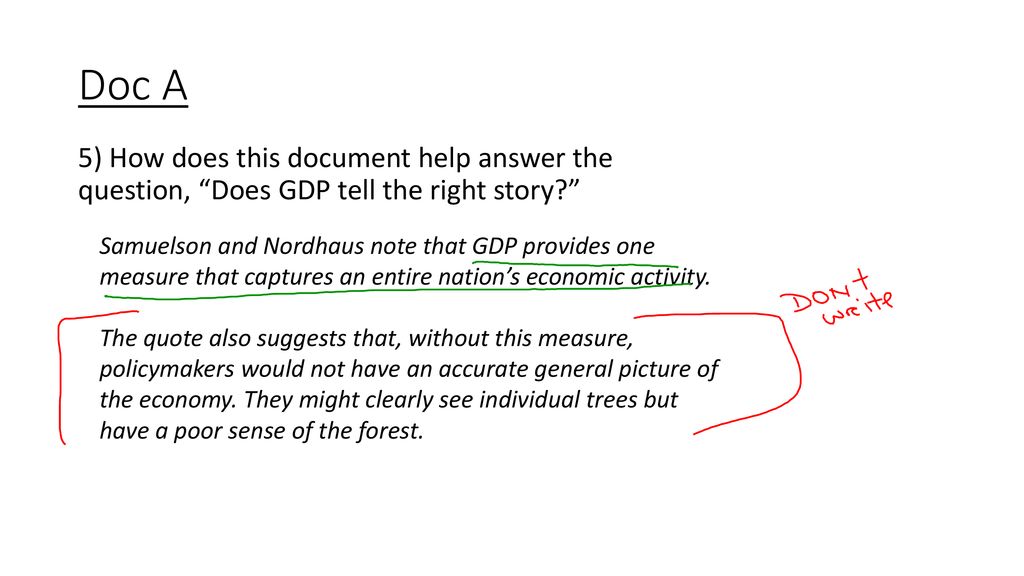 Doc A 5) How does this document help answer the question, Does GDP tell the right story
