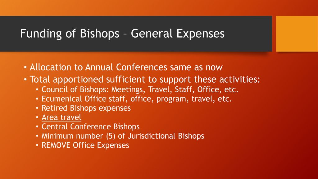 Funding of Bishops – General Expenses