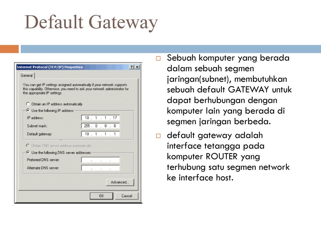 Host interface. Default Gateway.