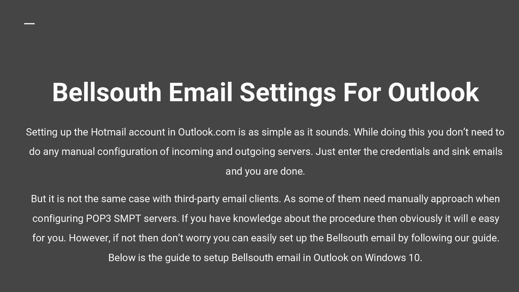 bellsouth account settings for outlook