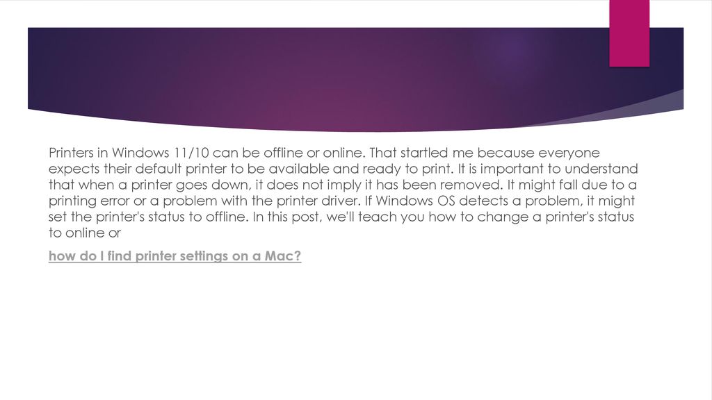 Why is my printer offline and how to bring it online ppt download