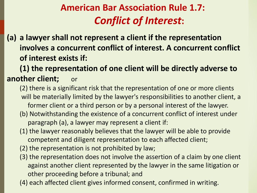 American Bar Association Rule 1.7: Conflict of Interest: