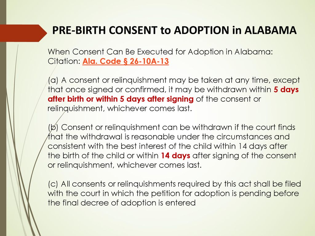 PRE-BIRTH CONSENT to ADOPTION in ALABAMA