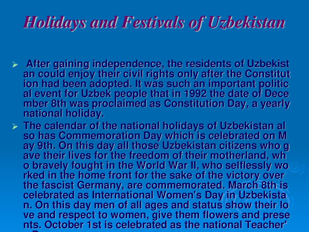 uzbek national holidays essay