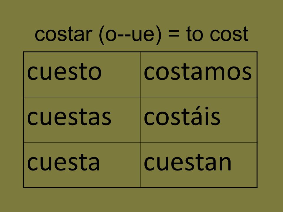 costar (o--ue) = to cost