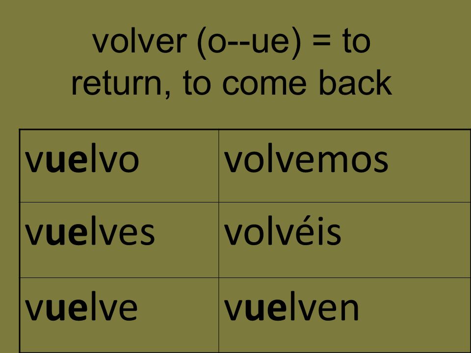 volver (o--ue) = to return, to come back