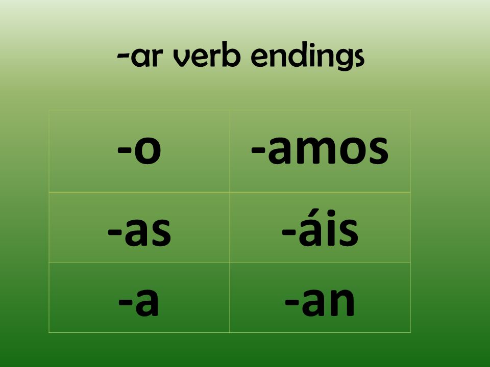 -ar verb endings -o -amos -as -áis -a -an