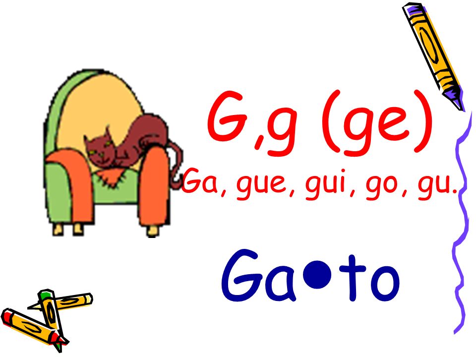 G,g (ge) Ga, gue, gui, go, gu. Ga●to