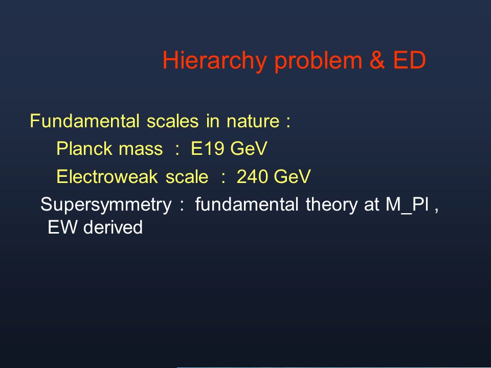 Hierarchy problem & ED Fundamental scales in nature :