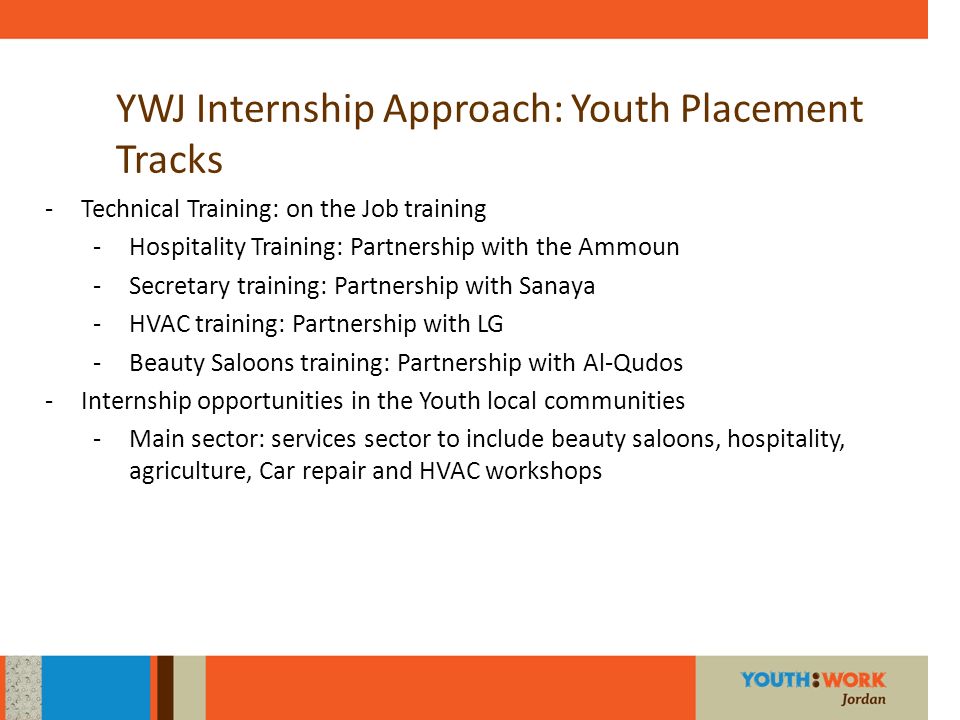 YWJ Internship Approach: Youth Placement Tracks