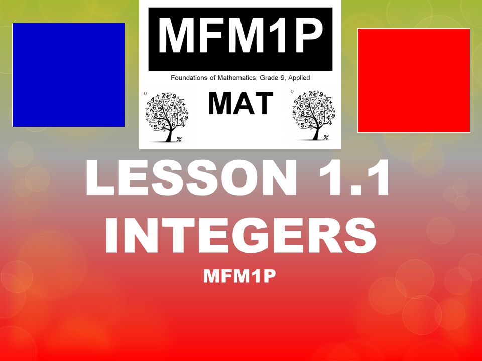 LESSON 1.1 INTEGERS MFM1P