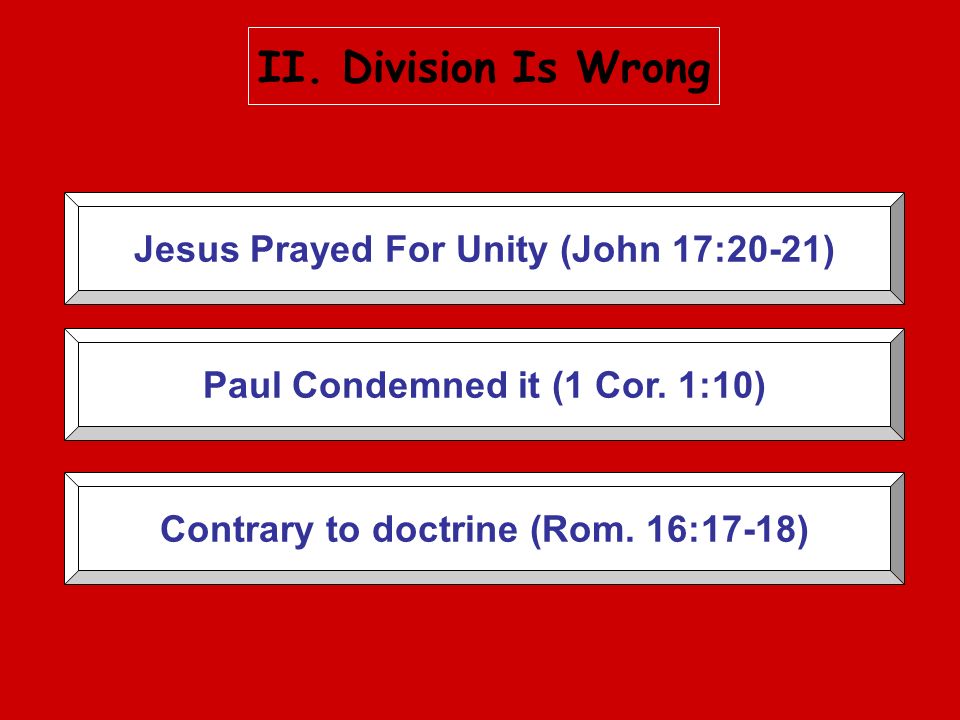 II. Division Is Wrong Jesus Prayed For Unity (John 17:20-21)