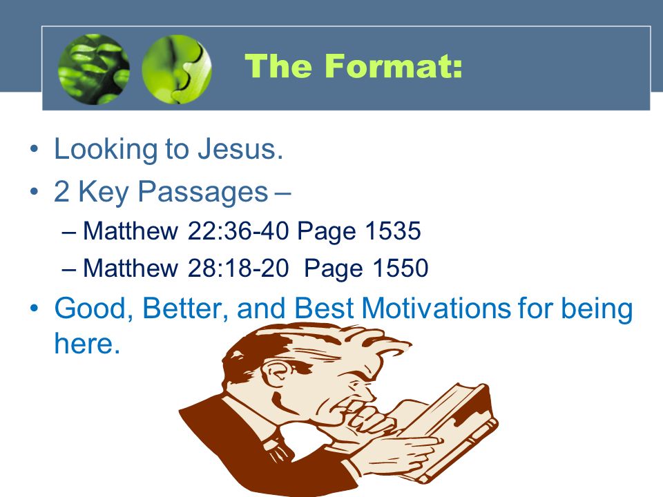 The Format: Looking to Jesus. 2 Key Passages –