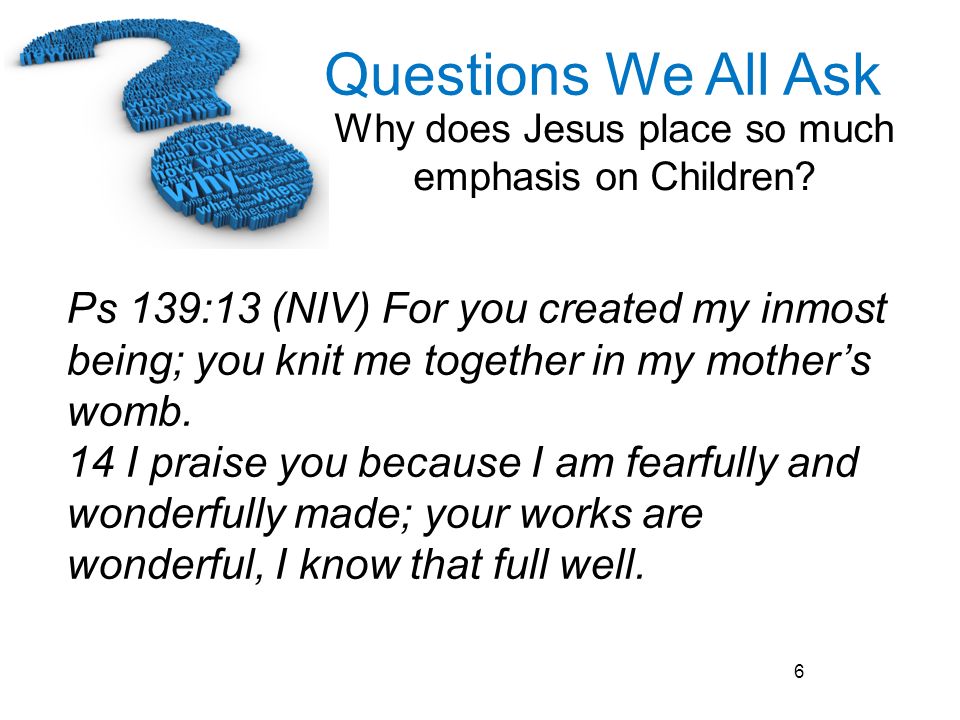 Ps 139:13 (NIV) For you created my inmost being; you knit me together in my mother’s womb.