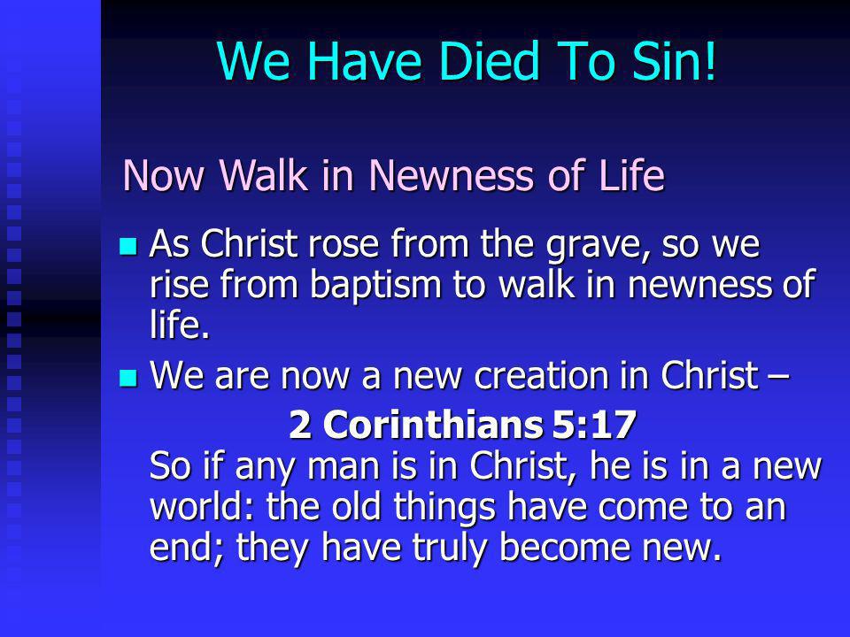 We Have Died To Sin! Now Walk in Newness of Life
