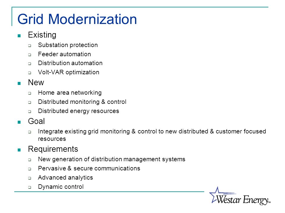 Grid Modernization Existing New Goal Requirements