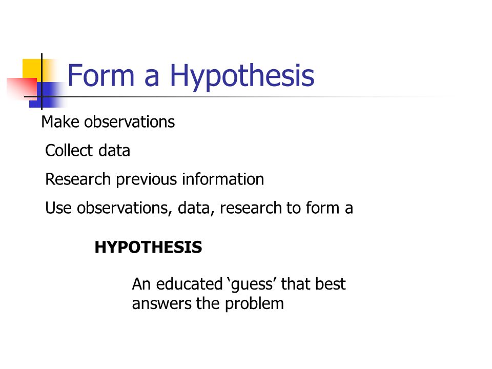 Form a Hypothesis Make observations Collect data